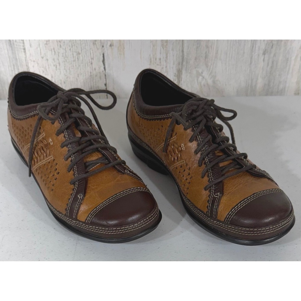 Aetrex Diana Lace Up Oxford Size 6.5 Leather Shoes Brown Tan Cap Toe Comfort